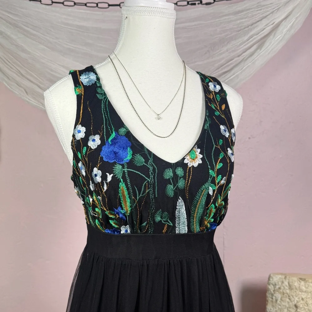 INC Black Embroidered Floral Mesh Midi Dress - Picture 4 of 7